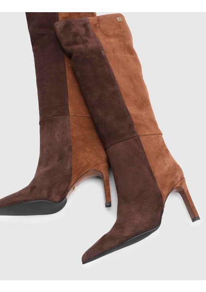 Erica Hakiki Süet Deri Kadın Kahverengi Topuklu Çizme fiyatları