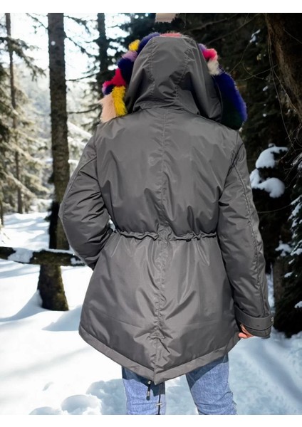 Kadın Su Geçirmez Kapüşonlu Mont - Füme fiyatları