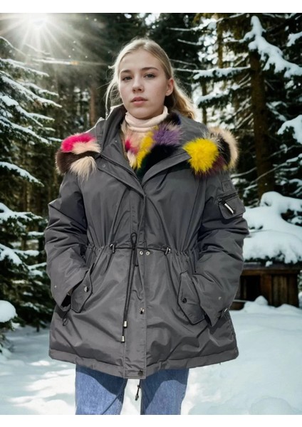 Kadın Su Geçirmez Kapüşonlu Mont - Füme indirimleri