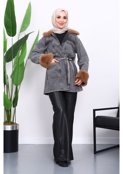 Füme Kol Yaka Kürklü Kot Ceket fiyatları