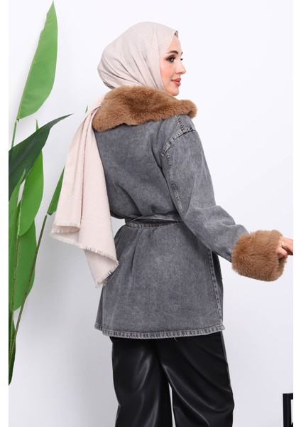 Füme Kol Yaka Kürklü Kot Ceket fırsatları