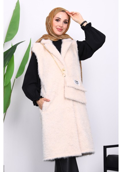 Krem Çanta Hadiyeli Angora Pelüş Kürk Yelek fiyatları