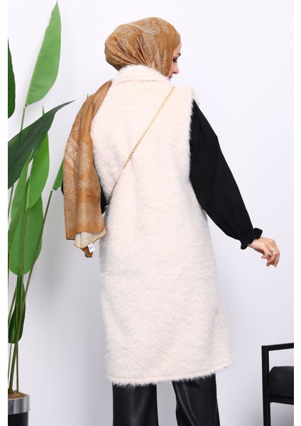 Krem Çanta Hadiyeli Angora Pelüş Kürk Yelek fırsatları