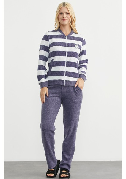 Fitilli Çizgi Kombinli Pijama Takım - Lacivert
