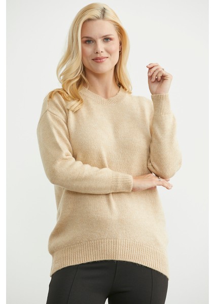 Oversize Önü Verev Triko Kazak - Karamel fiyatları