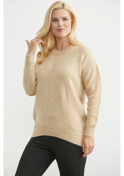 Oversize Önü Verev Triko Kazak - Karamel modelleri