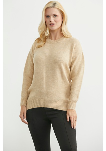 Oversize Önü Verev Triko Kazak - Karamel fırsatları