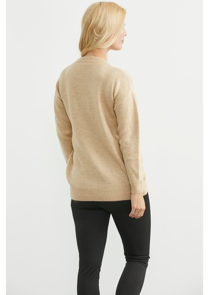 Oversize Önü Verev Triko Kazak - Karamel indirimleri