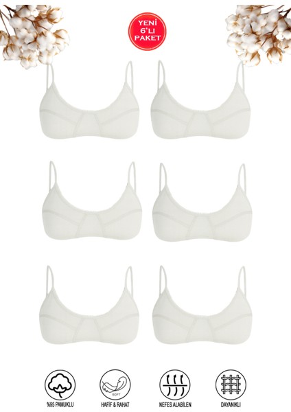 Özkan 40413 6'lı Paket Kız Çocuk %95 Pamuklu Kapsız Balensiz Pedsiz Alıştırma Sütyeni Ince Askılı Esnek Rahat Yarım Atlet Büstiyer