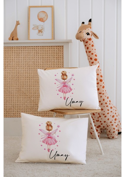 %100 Pamuk Isme Özel 2li Ekru Bebek Yastık Kılıfı 35X45 Cm-Peri Kızı
