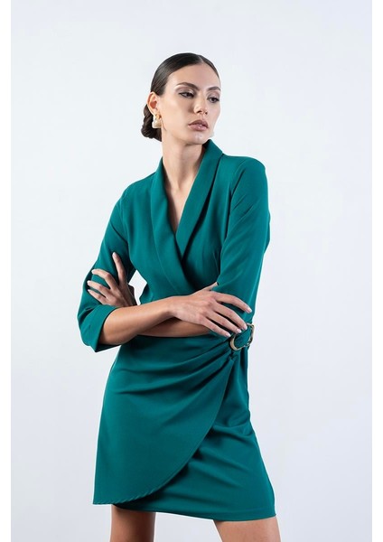 Crescenzo Şal Yaka Toka Detaylı Elbise Zümrüt indirimleri