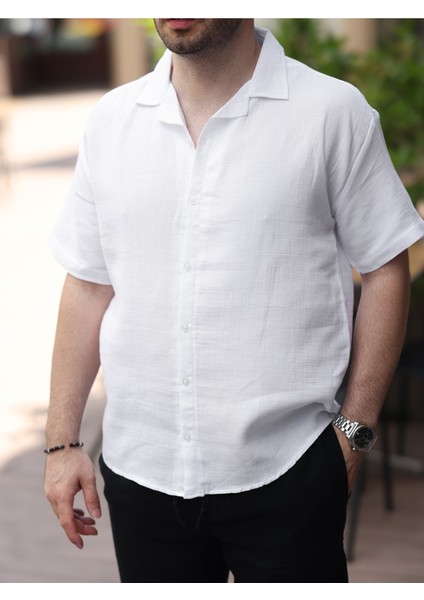 Erkek Relax Fit Kısa Kollu Keten Gömlek modelleri