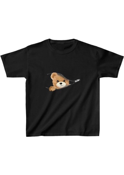 Unisex Çocuk Baskılı T-Shirt - Siyah