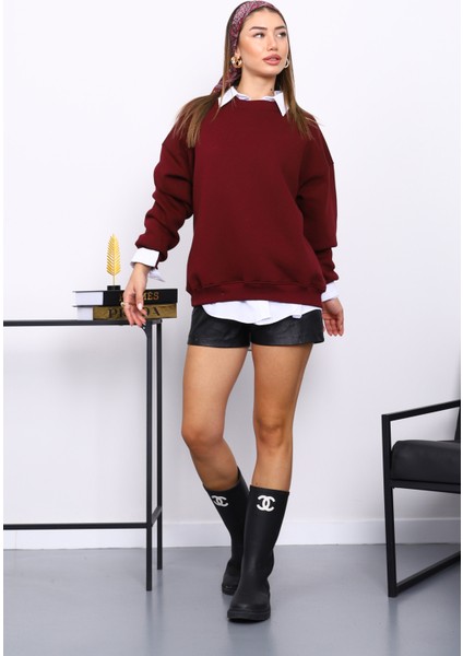 Mürdüm Bisiklert Yaka Üç İplik Sweat fiyatları