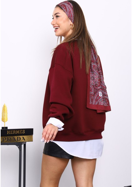 Mürdüm Bisiklert Yaka Üç İplik Sweat fırsatları