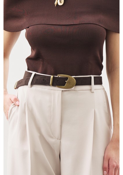 Antik Tokalı Ince Kemer Kahverengi