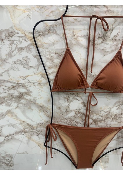 Kadın Likralı Yandan Boyundan Bağlamalı Şık Ipli Üçgen Bikini Takım modelleri