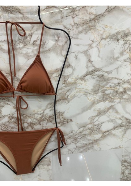 Kadın Likralı Yandan Boyundan Bağlamalı Şık Ipli Üçgen Bikini Takım fiyatları