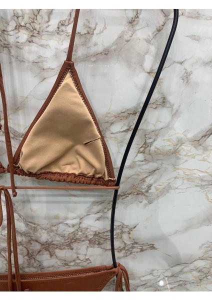 Kadın Likralı Yandan Boyundan Bağlamalı Şık Ipli Üçgen Bikini Takım indirimleri