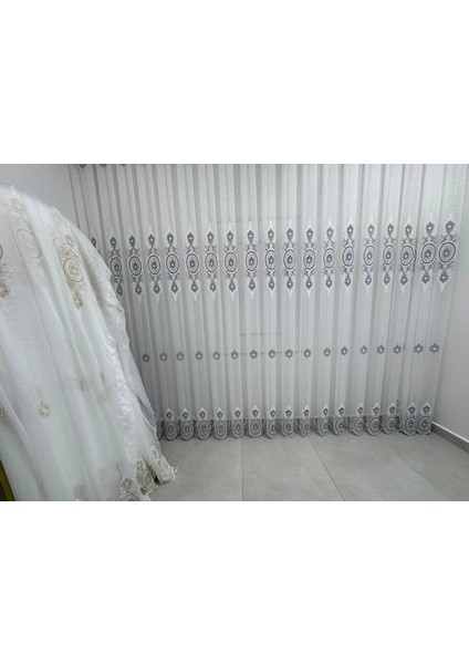 Nivemeshome Osmanlı Motifli 1453 Gümüş Detaylı 1/2,5 Pileli Tül Perde Apm fiyatları