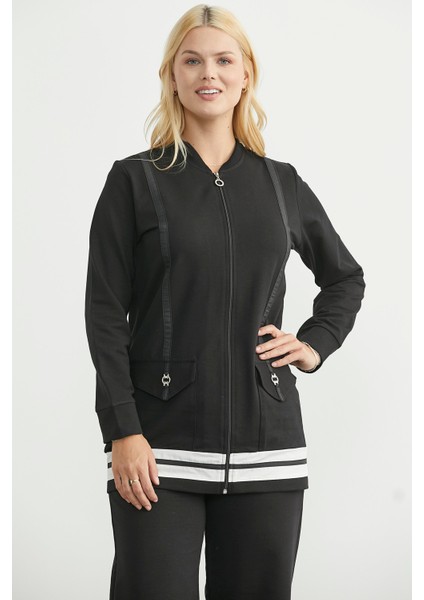 Tam Fermuarlı Tunik Eşofman Takım - Siyah