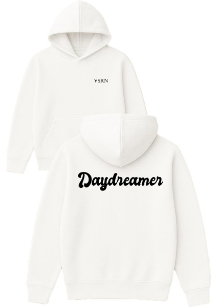Daydreamer Tasarım Baskılı Oversize Beyaz Kapüşonlu Sweatshirt
