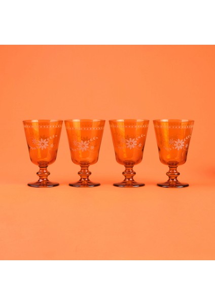Nazenin 4'lü Ayaklı Su Bardağı Seti - Amber - 280 ml