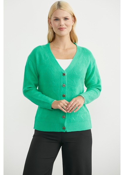 Metal Düğmeli Oversize Triko Hırka - Yeşil fiyatları