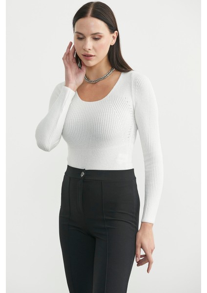 Fitilli Alttan Çıtçıtlı Triko Kazak - Kemik fırsatları