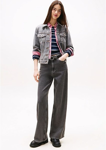 Kadın Rahat Kalıp Çok Cepli Jean Ceket - Eskitme Gri modelleri