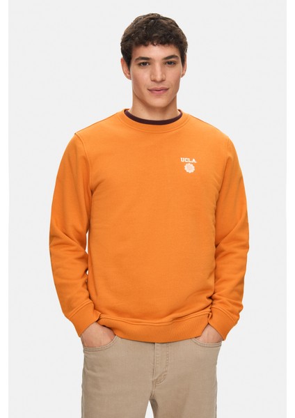 Valley Turuncu Bisiklet Yaka Baskılı Standard Fit Erkek Sweatshirt