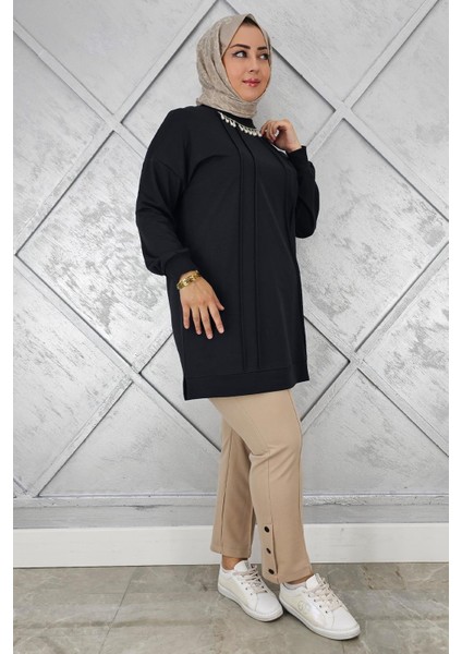 Kadın Nervür Dikim Inci Kolye Detaylı Tesettür Tunik fiyatları