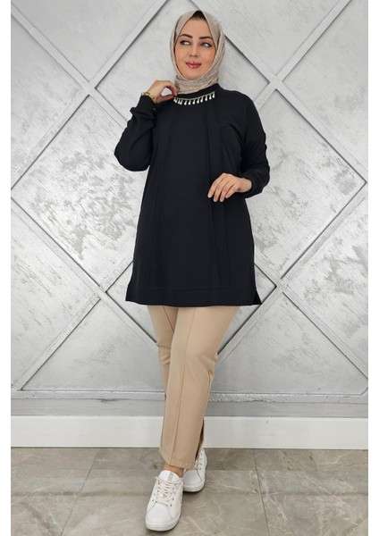 Kadın Nervür Dikim Inci Kolye Detaylı Tesettür Tunik modelleri