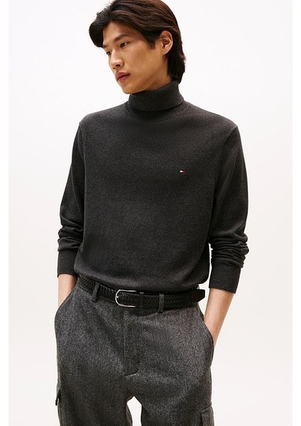 Erkek Regular Fit Kaşmir Karışımlı Balıkçı Yaka Kazak - Koyu Gri