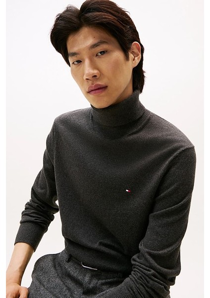 Erkek Regular Fit Kaşmir Karışımlı Balıkçı Yaka Kazak - Koyu Gri fırsatları