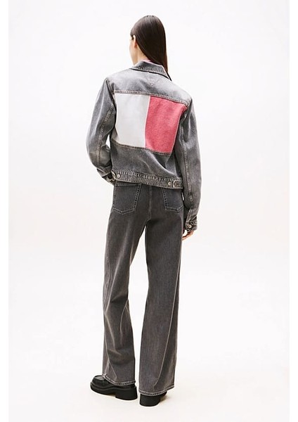 Kadın Rahat Kalıp Çok Cepli Jean Ceket - Eskitme Gri fırsatları