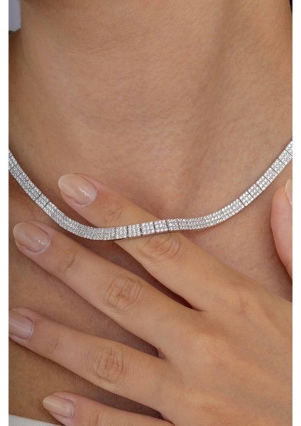 Beyaz Altın Kaplama 3 Sıra Su Yolu 925 Ayar Gümüş Kolye fiyatları