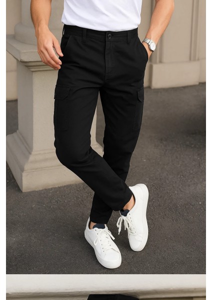 Erkek Yüksek Bel Bol Paça Siyah Taktik Kargo Pantolon fiyatları