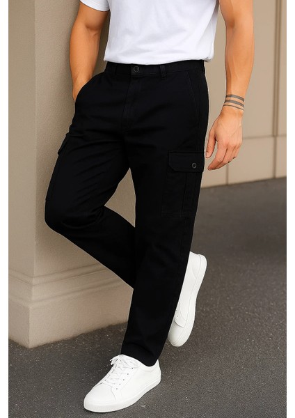 Erkek Yüksek Bel Bol Paça Siyah Taktik Kargo Pantolon modelleri
