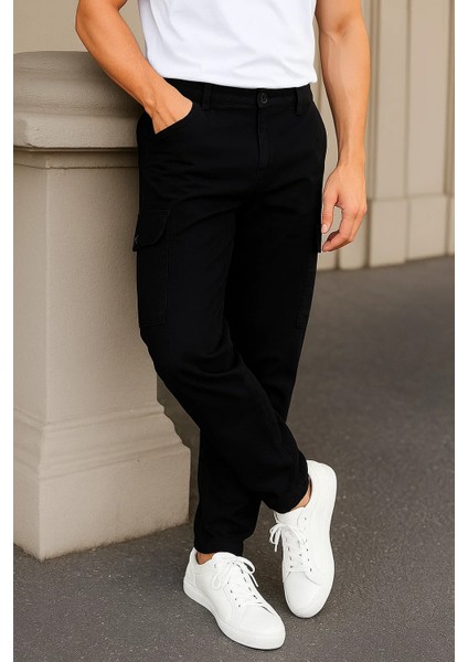 Erkek Yüksek Bel Bol Paça Siyah Taktik Kargo Pantolon fırsatları