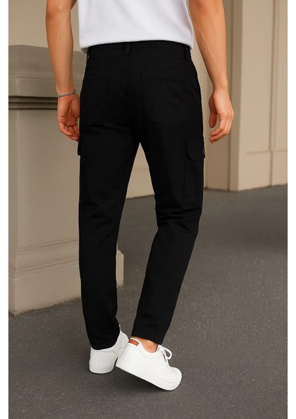 Erkek Yüksek Bel Bol Paça Siyah Taktik Kargo Pantolon indirimleri