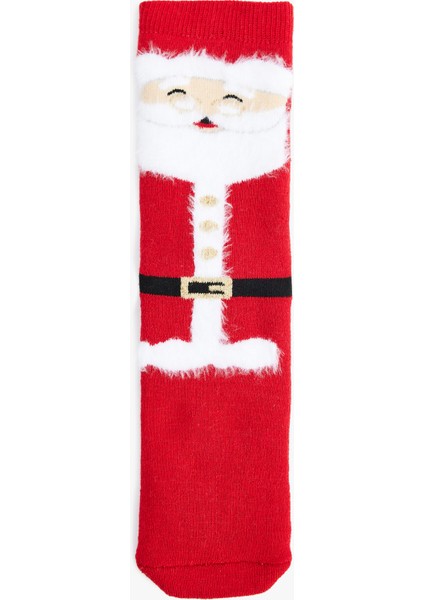Noel Baba Baskılı Tüy Detaylı Pamuklu Havlu Soket Çorap
