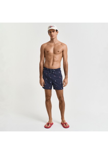 Erkek Lacivert Regular Fit Desenli Mayo Şort