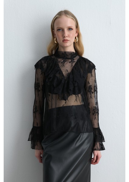 Anka Koleksiyonu Dantel Bluz - Siyah