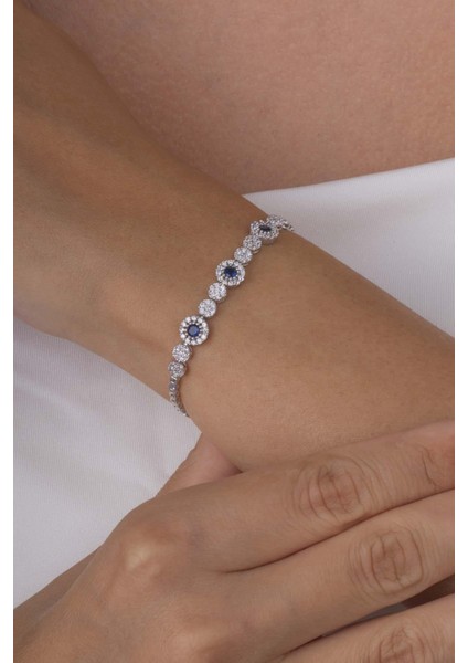 Safir Taşlı Su Yolu Pırlanta Montür Rodyum Kaplama Gümüş Bileklik fiyatları