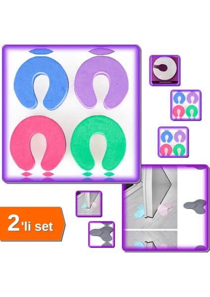 Kapı Güvenliği Seti - 4lü Sünger Stoper + 3lü Ayarlı Kapı Durdurucu ZK71BP