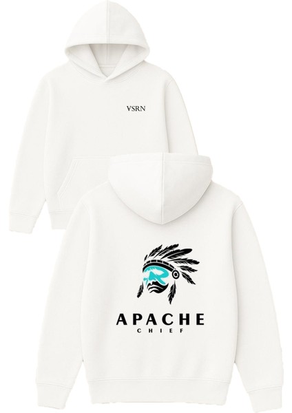 Apache Chef Tasarım Baskılı Oversize Beyaz Kapüşonlu Sweatshirt