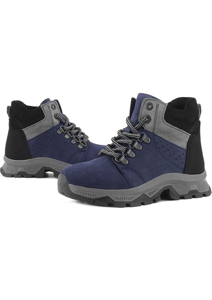 Hakiki Deri Lacivert Fermuarlı Trekking Çocuk Bot