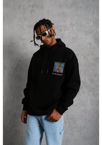 Erkek Patel Six Baskılı Kapüşonlu Sweat - Siyah fiyatları