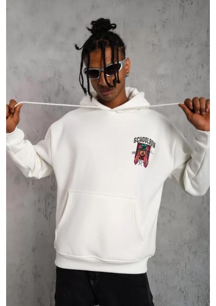 Erkek School Boy Baskılı Kapüşonlu Sweat - Beyaz fiyatları